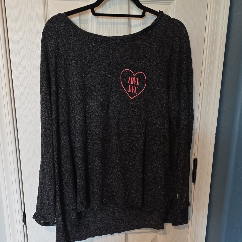 Women's Black/Charcoal Long Sleeve Top with Pink Heart Detail XL